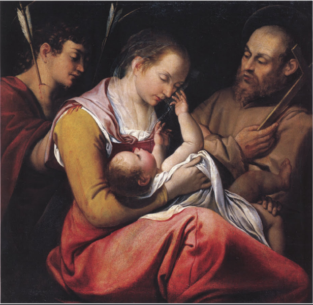 Madonna and Child with Sts Sebastian and Francis, 1600 - Ораціо Джентілескі