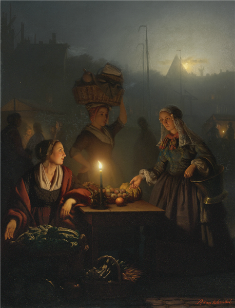 Buying Fruit and Vegetables at the Night Market, 1863 - Петрус ван Шендель