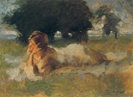 Woman lying on the grass - Adolfo Feragutti Visconti