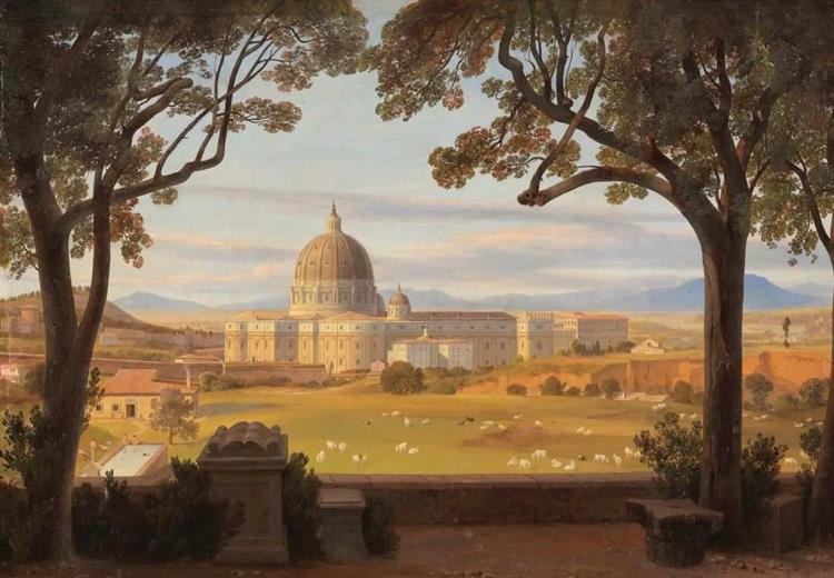 View from the Villa Doria Pamphili to Saint Peter's Basilica in Rome, 1850 - August Ahlborn