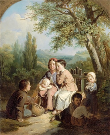 Resting group of children, 1847 - Jules Trayer