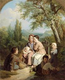 Resting group of children - Jules Trayer
