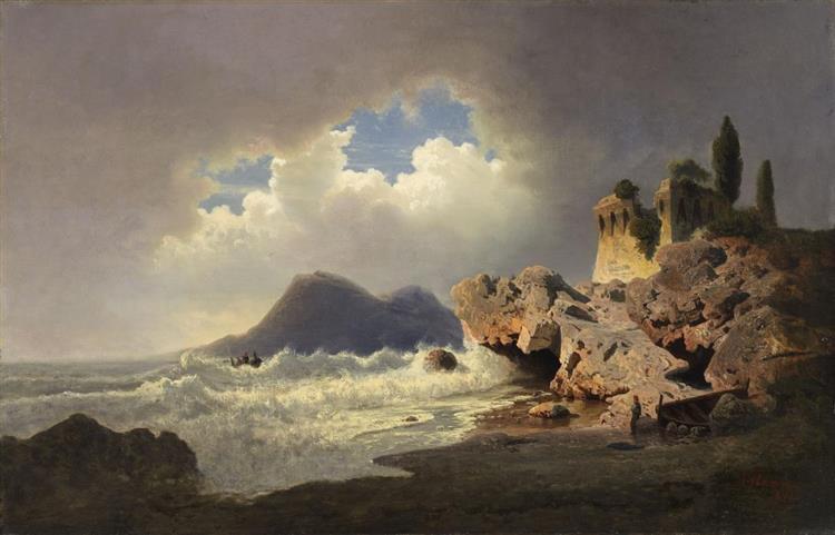 View of the Torre di Badia at Marina di Vietri between Salerno and Amalfi, 1849 - Albert Flamm