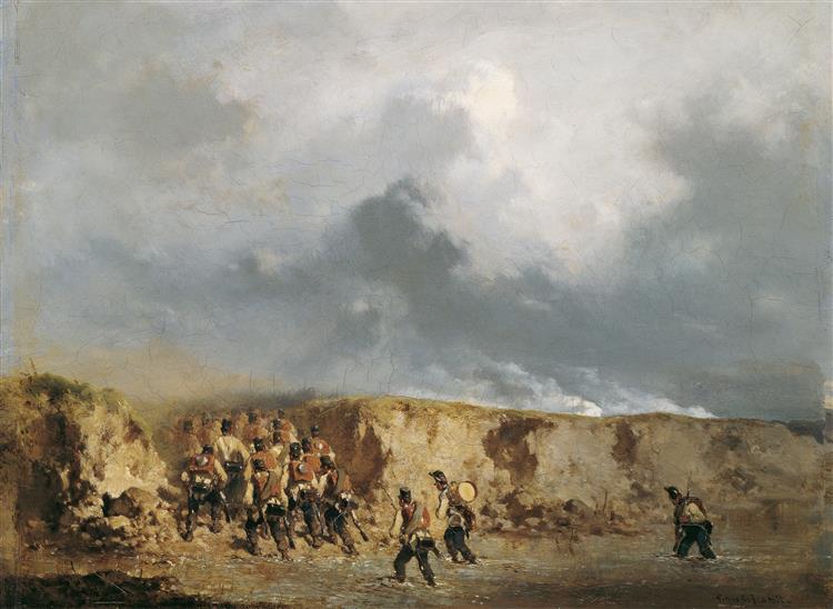 Austrian soldiers crossing a ford, 1851 - August von Pettenkofen