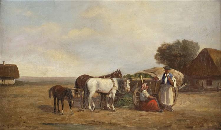 Hungarian Farmers with Wagon - August von Pettenkofen