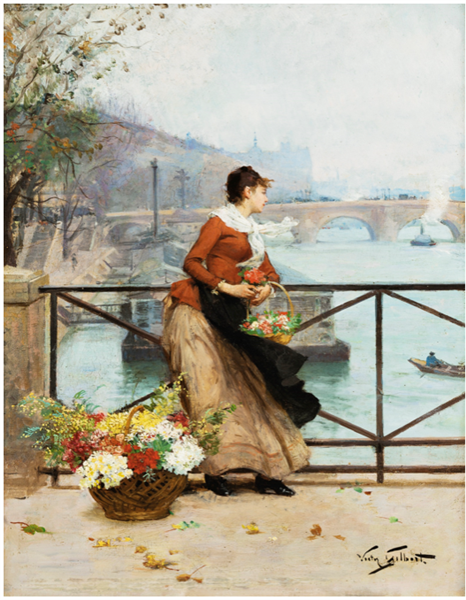 The flower vendor on the pont des Arts in Paris, c.1900 - Віктор Жільберт