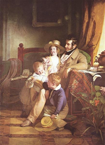 Portrait of Rudolf von Arthaber and his children, 1837 - Фридрих фон Амерлинг