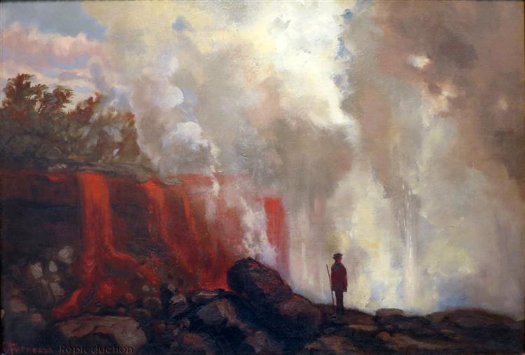 Man Watching Volcano Lava Falls, 1889 - Charles Furneaux