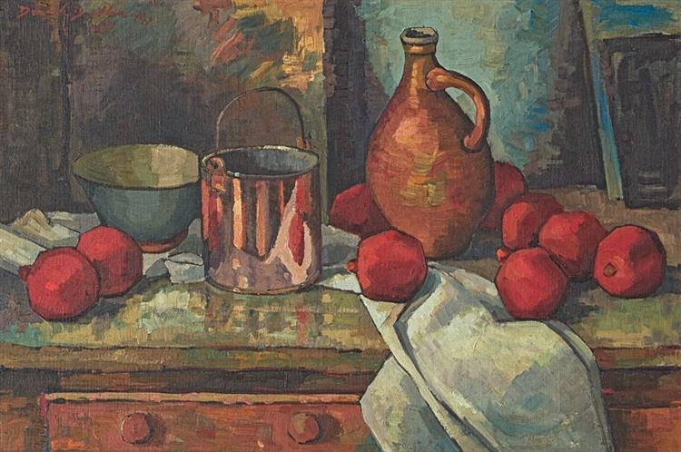 Still Life with a Jug, Copper Pot and Pomegranates, 1974 - David Botha