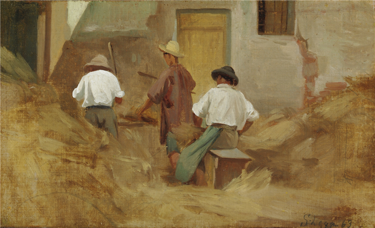 Peasants beating hay, 1863 - Silvestro Lega