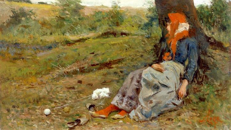 Peasant woman at rest, c.1890 - Сильвестро Лега