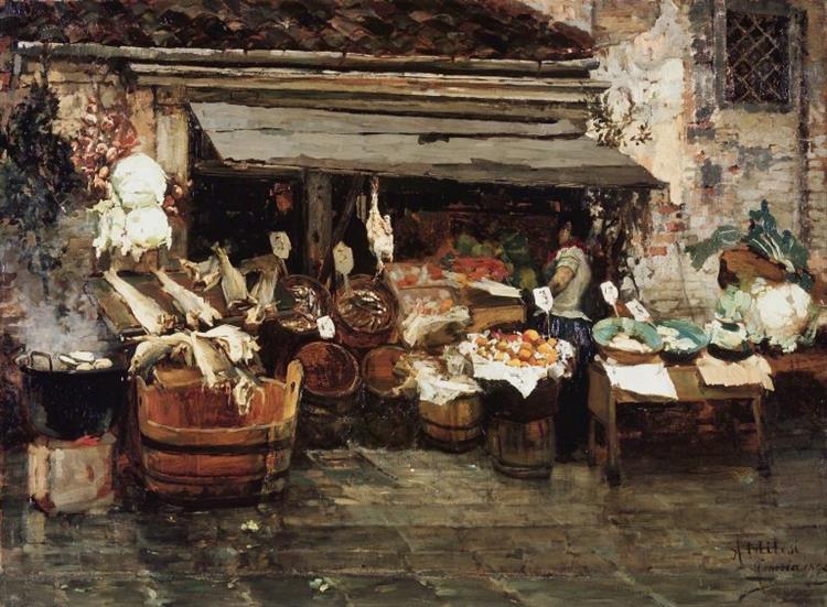 Market Scene in Venice, c.1894 - Alessandro Milesi