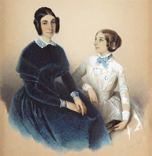 Portrait of a mother with her daughter, 1847 - Карл Хаг