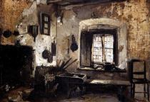 Rustic kitchen interior - Domenico Induno