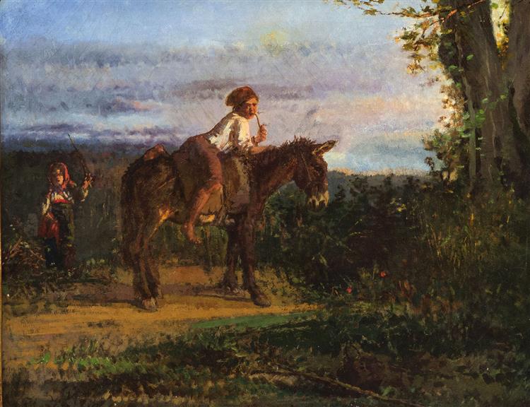 Children with donkey, 1863 - Филиппо Палицци