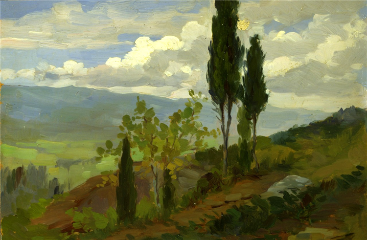 Countryside with cypresses, 1890 - 1900 - Кристиано Банти