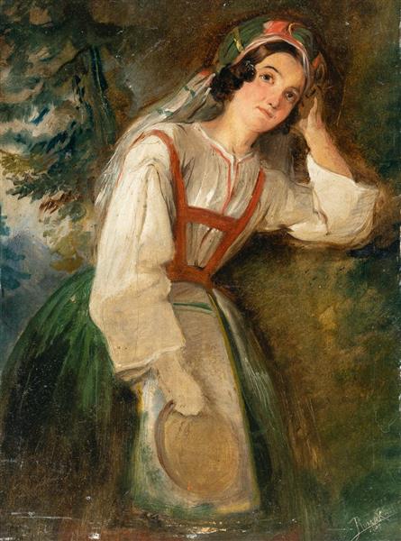 An Italian beauty with a tambourine, 1847 - Антон Ромако