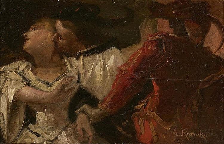 Vienna Carnival Scene (Two cavaliers competing for a woman) - Anton Romako