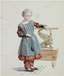 Portrait of the daughter of the sculptor Hermann Ernst Freund, standing at one of her father's models of furniture (april, 5th) - Johan Thomas Lundbye