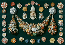 Festoon, masks and rosettes made of shells - Jan van Kessel the Elder