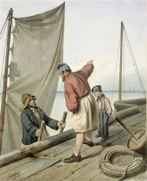 Approaching sailor, chased by the owner of the port, c.1860 - Рудольф Иордан