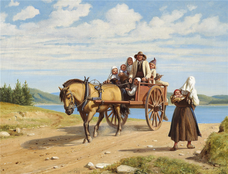 Scene from Leksand with farmers of Dalarne doing a Sunday stroll in a carriage, 1860 - Вільгельм Марстранд