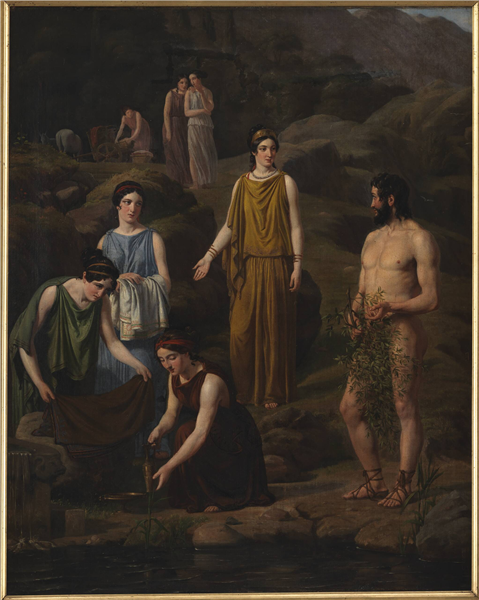 Nausikaa brings the shipwrecked Odysseus' clothes, 1835 - Вильгельм Марстранд
