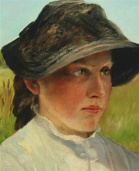 Portrait of a Young Woman Wearing a Hat - Wenzel Tornøe