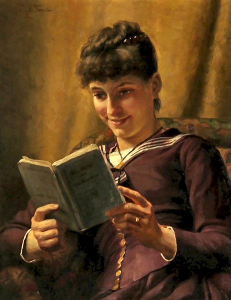 Portrait of a Young Girl Reading a Book - Wenzel Tornøe