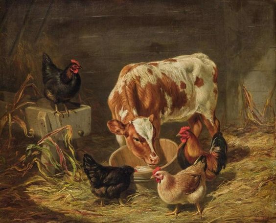 Calf and 4 Fowls, 1867 - Arthur Fitzwilliam Tait