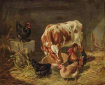 Calf and 4 Fowls - Arthur Fitzwilliam Tait
