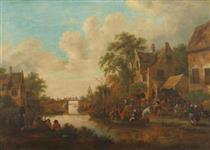 Village Fair by a River - Klaes Molenaer