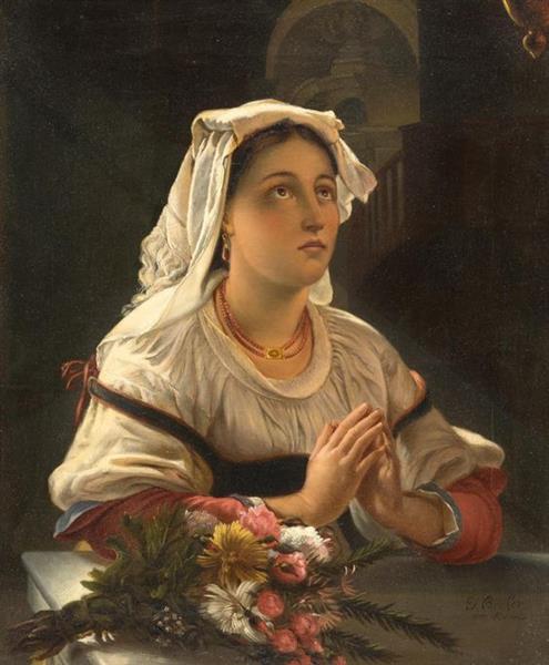 Sicilian lady at prayer - Jakob Becker