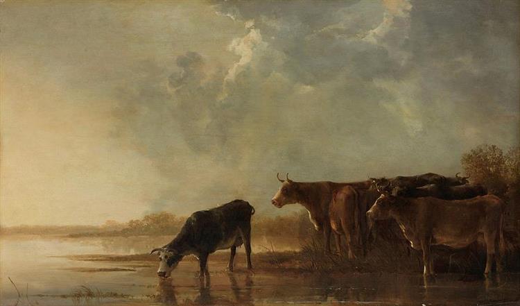 River Landscape With Cows - Альберт Кейп