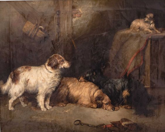 Four dogs in a stable - Edwin Henry Landseer