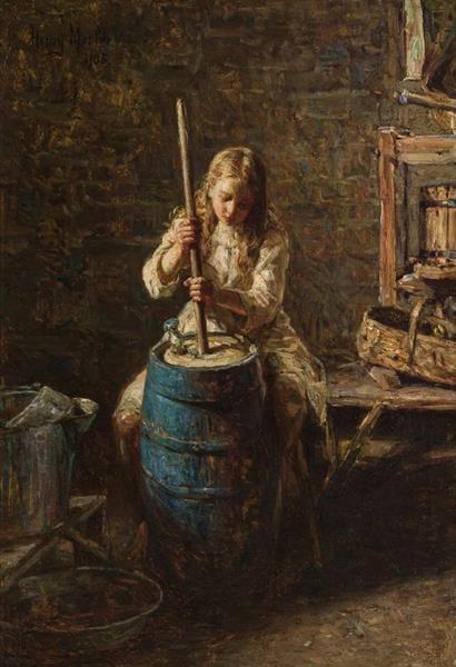 Girl churning butter, 1905 - Henry Mosler