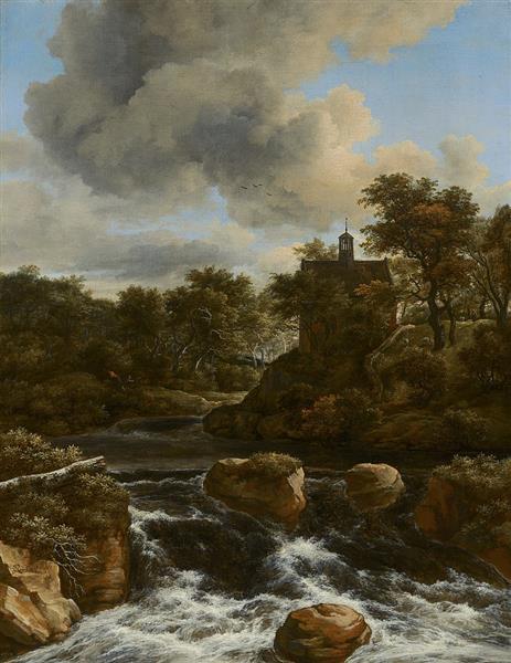 Chapel by a Waterfall - Jacob van Ruisdael