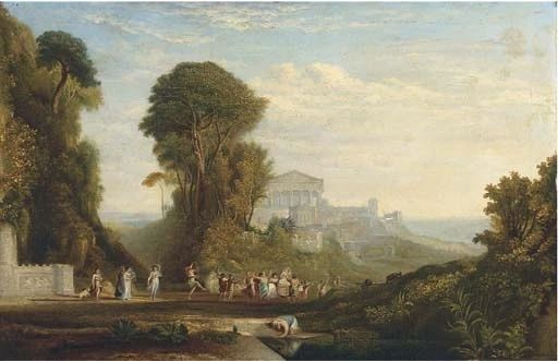 A Bacchanalean procession in an Arcadian landscape - Джон Мартін