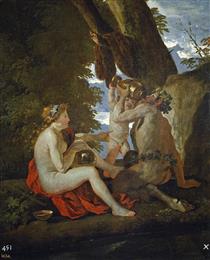 Bacchic Scene or Nymph and Satyr drinking - Nicolas Poussin