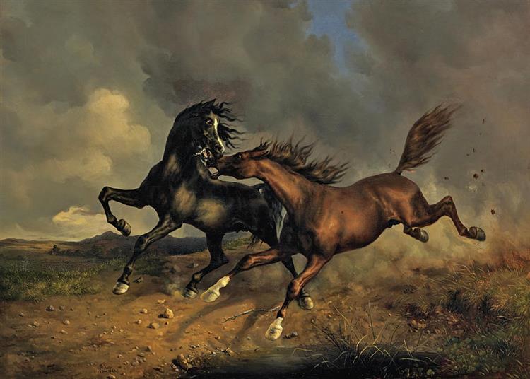 Horses in a Storm - Rudolf Koller