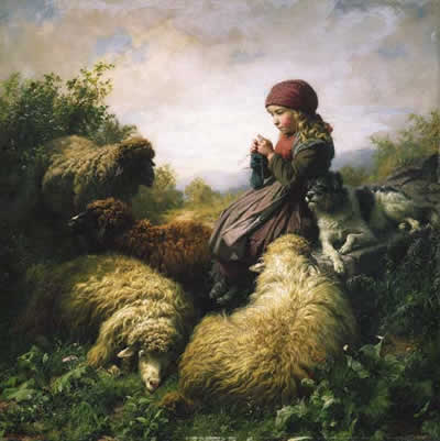 Shepherd Girl Knitting - Rudolf Koller
