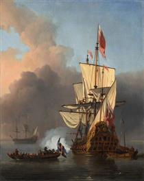An English Warship Firing a Salute - Willem van de Velde the Younger