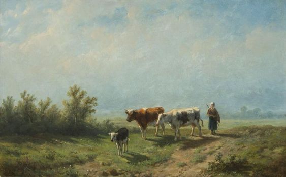 Pastoral scene with a cowherdess - Anthonie Jacobus van Wijngaerdt