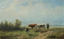 Pastoral scene with a cowherdess - Anthonie Jacobus van Wijngaerdt