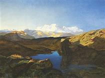 Alpine landscape with mountain lake at sunrise - Anthonie Jacobus van Wijngaerdt