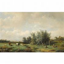 Landscape with cows - Anthonie Jacobus van Wijngaerdt