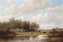 Cows in a Dutch landscape - Anthonie Jacobus van Wijngaerdt