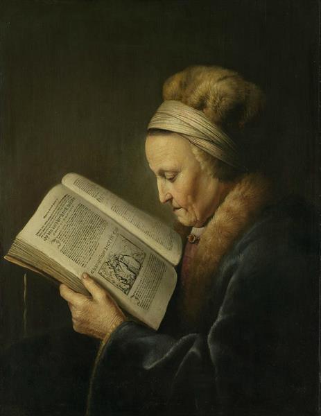 Portrait of an old woman reading, c.1630 - c.1635 - Герард Доу
