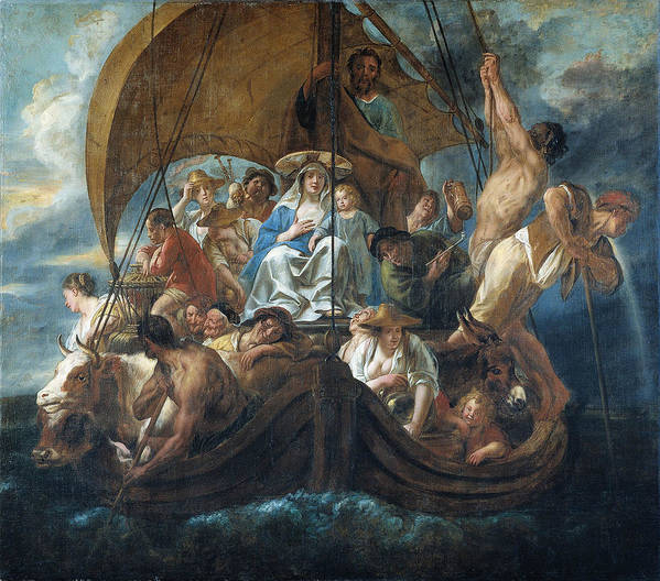 The Holy Family with Various Persons and Animals in a Boat - Jacob Jordaens