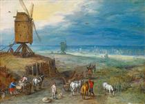 Rest by a Windmill - Jan Brueghel, o Velho